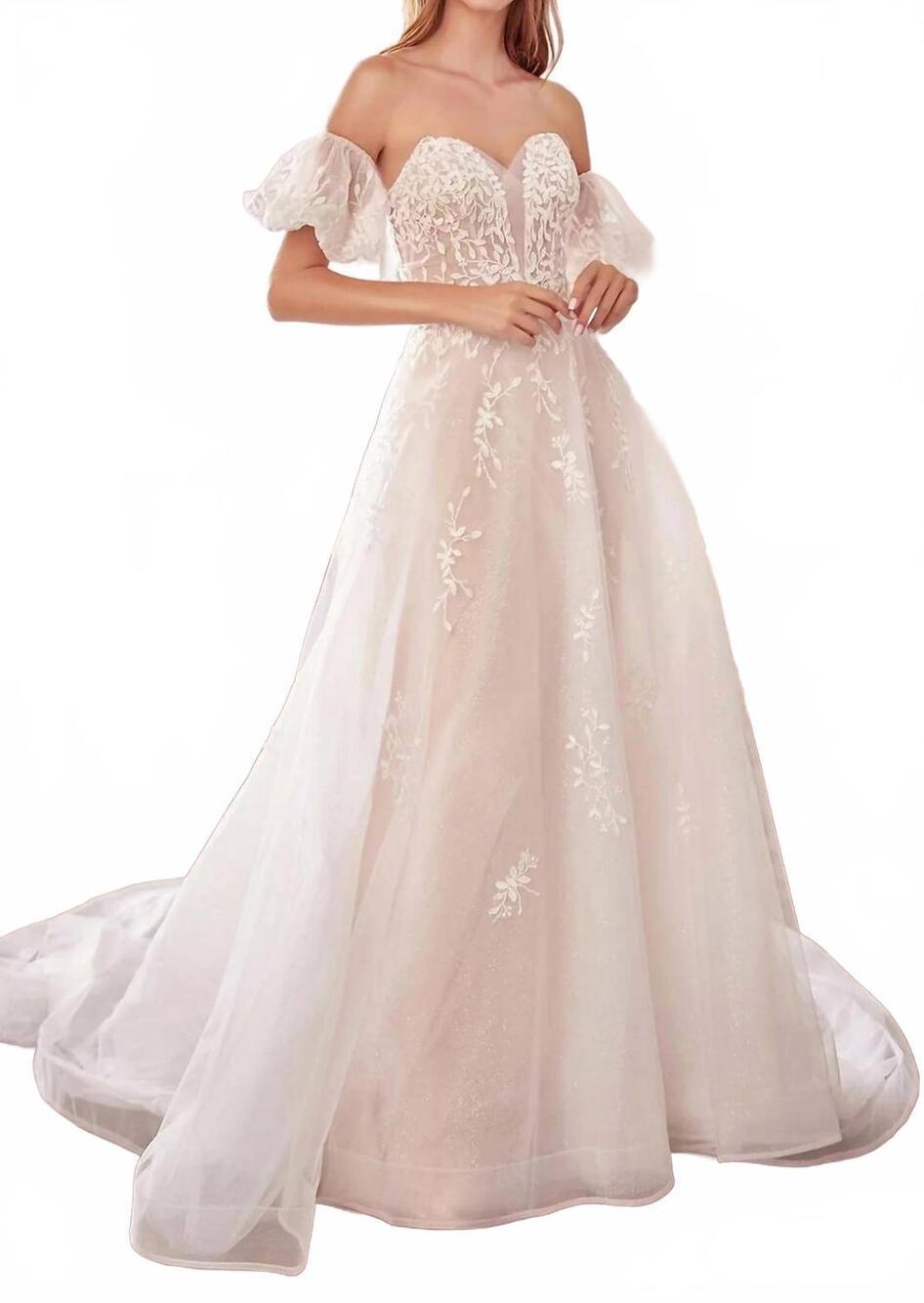 NEW ANDREA & LEO COUTURE willow lace sparkly off shoulder wedding dress in off w